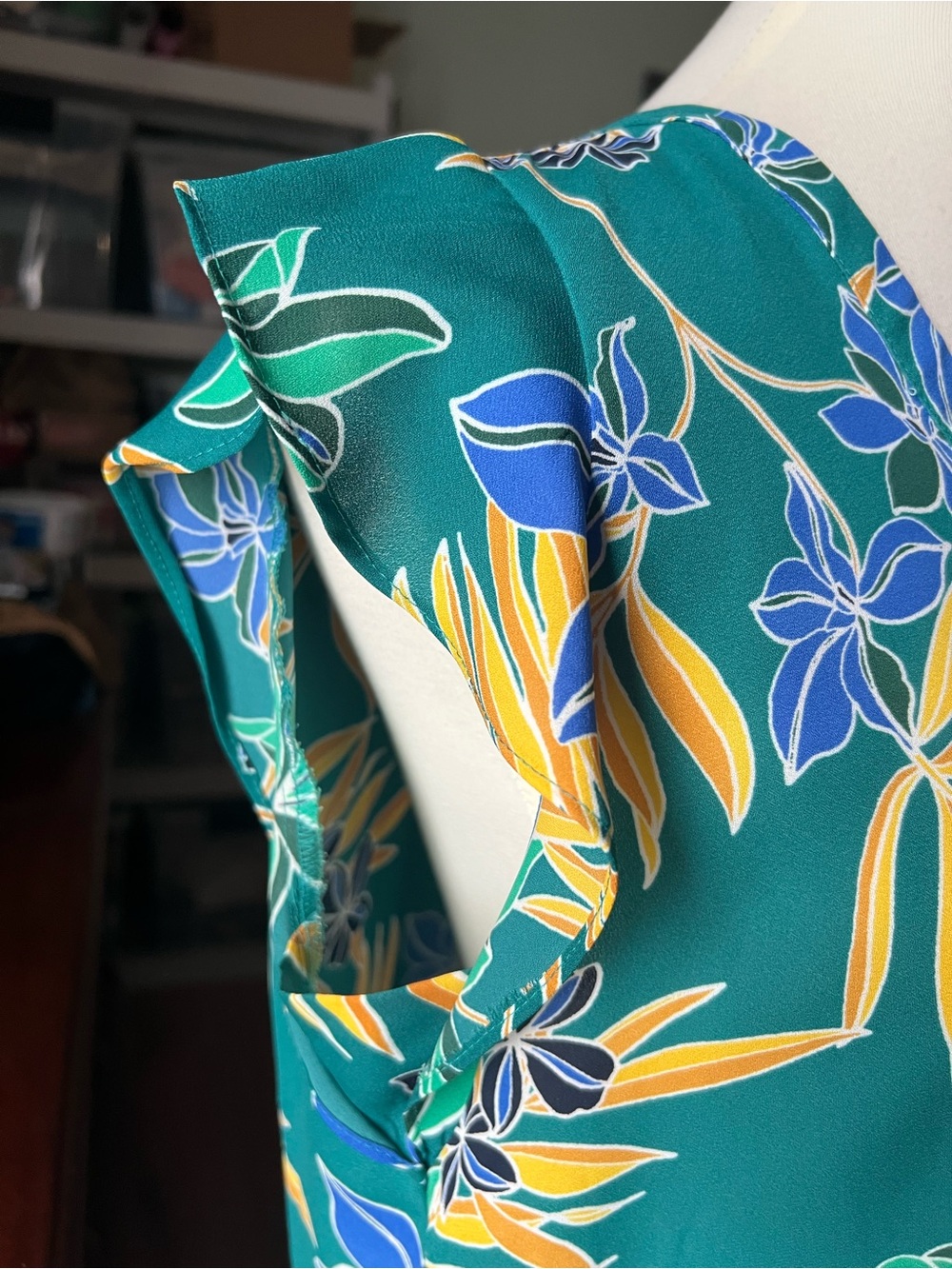 St. Tropez Teal Floral Split-Neck Cap-Sleeve Blouse - Picture 3 of 5